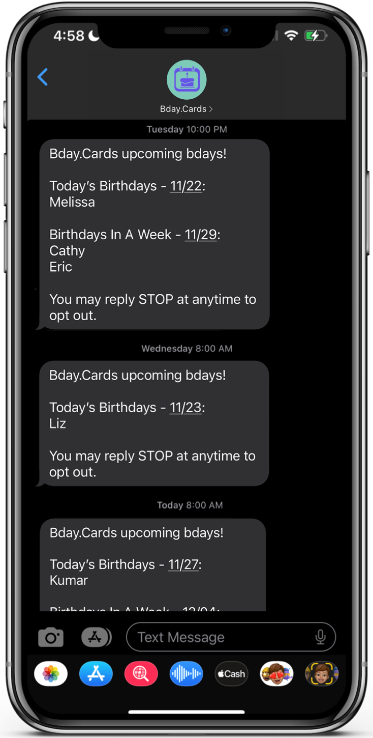 Bday.Cards SMS text