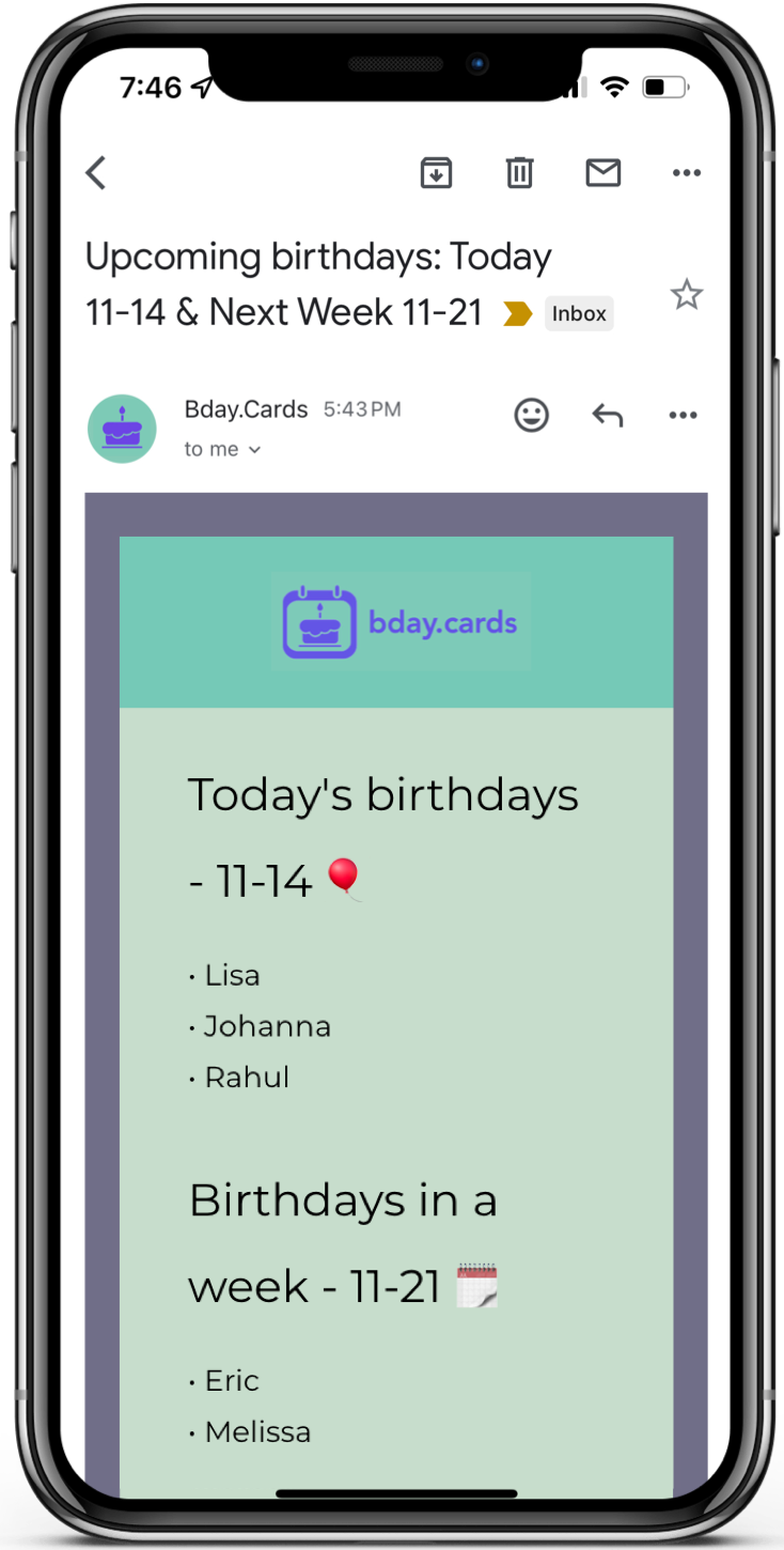 Bday.Cards email reminders